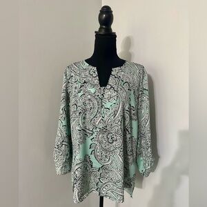 The Limited -  XL PaisleyTunic Top w/Roll Tab Sleeves Pullover Hi Low
